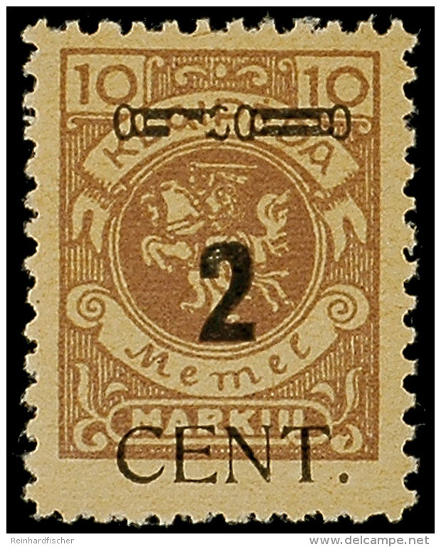 2 C. Auf 10 Mark Mit Aufdruckfehler "linker Zierbalken Zu 1/4 Unterbrochen", Ungebrauchtes Kabinettst&uuml;ck,... - Memel (Klaipeda) 1923