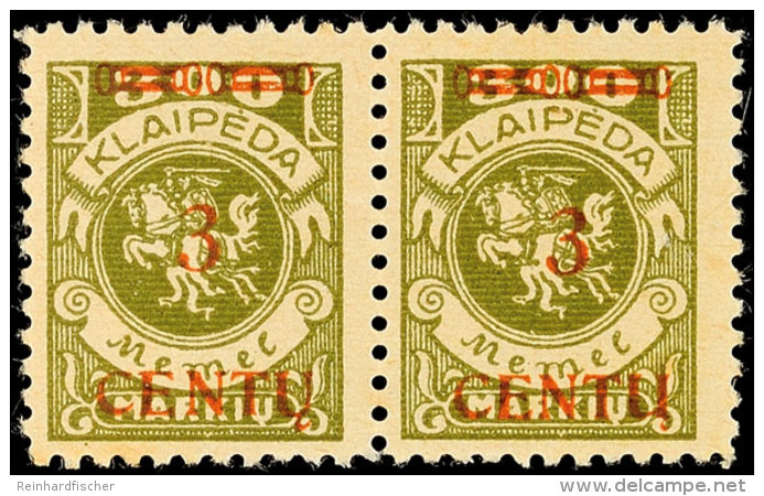 3 C Auf 300 M Waag. Typenpaar Tadellos Ungebraucht, Mi. 54.-, Katalog: 168W4 *3 C On 300 M Horizontal Type Pair... - Memel (Klaipeda) 1923