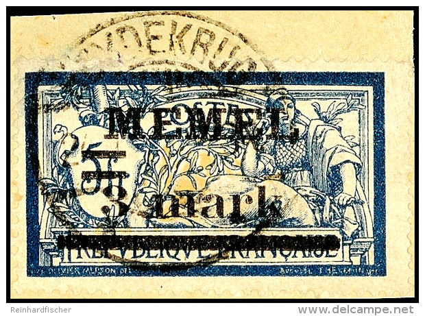 3 Mark Auf 5 Fr. Freimarkenausgabe, Aufdruckfehler I "weiter Abstand Zwischen 3 Und Mark (2,8 Mm), Tadellos... - Memel (Klaipeda) 1923