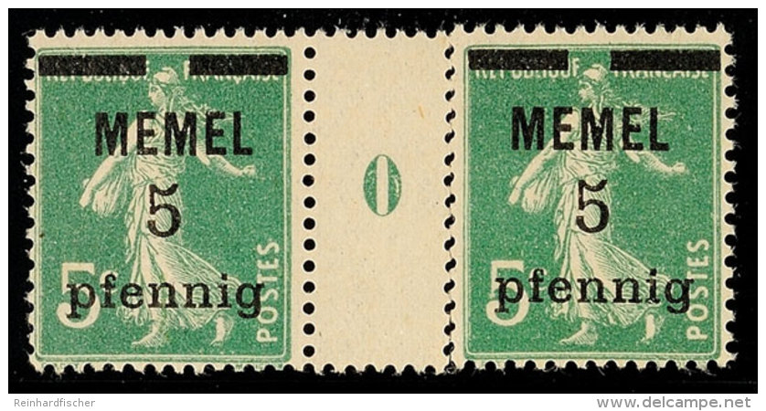 5 Pf Auf 5 C ZS-Paar Mit Mill&eacute;sieme Tadellos Postfrisch, Mi. 70.-, Katalog: 18bMSO **5 Pf On 5 C ZS Pair... - Memel (Klaipeda) 1923