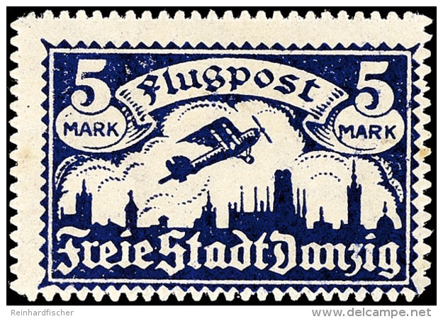 5 Mark Flugpostausgabe 1921, Wz. Y - Liegende Waben, Tadellos Ungebraucht Mit Dem F&uuml;r Diese Marke Typischem... - Otros & Sin Clasificación