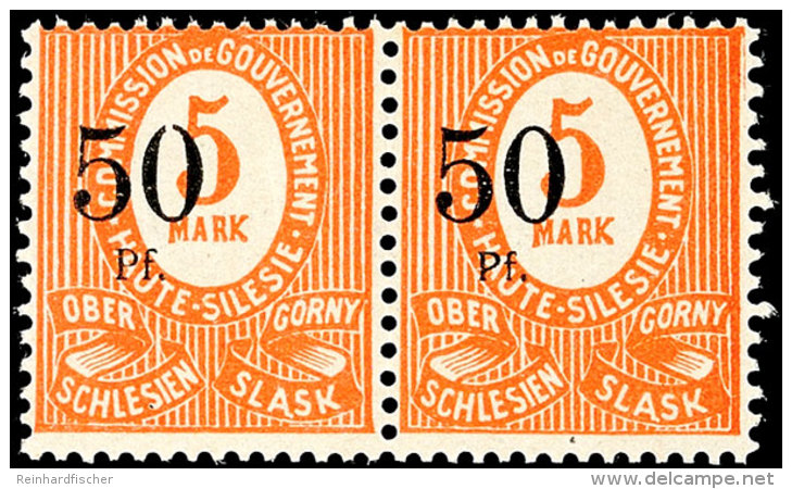 50 Pf. Auf 5 Mark Dunkelrotorange, Waagerechtes Paar, Links Aufdrucktype IVa, Rechts Type IVb = Waagerechtes... - Otros & Sin Clasificación