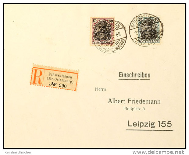 50 Und 75 Pfg. Auf &uuml;berfranktierem R-Brief Von "SCHWENTAINEN 10.6.20" Nach Leipzig Mit Ankunftsstempel,... - Otros & Sin Clasificación