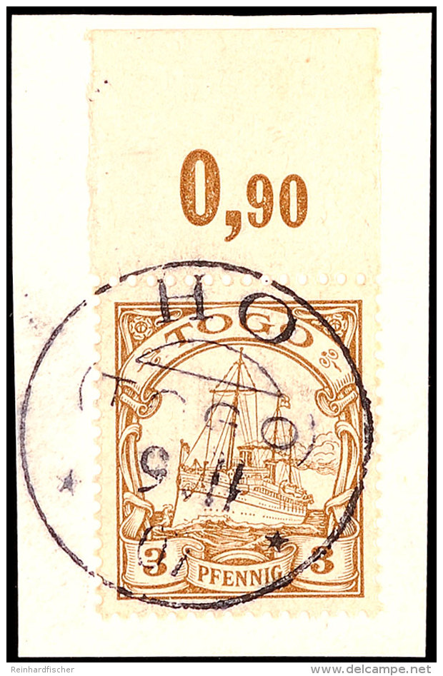 HO 9 11 07, Klar Und Zentrisch Auf Briefst&uuml;ck 3 Pf. Schiffszeichnung, Katalog: 7 BSHO 9 11 07, S.O.T.N On... - Togo