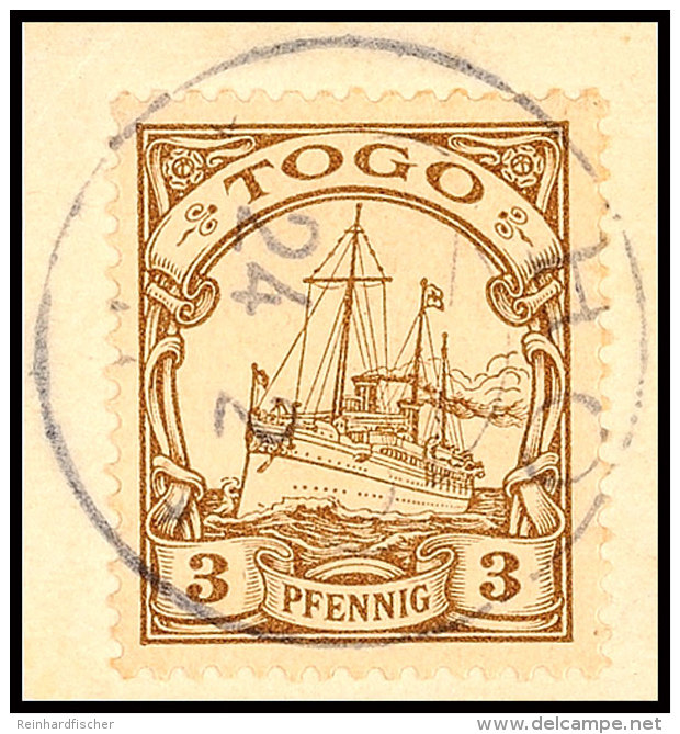 HO (TOGO) 24.2.11, Klar Und Komplett Auf Kabinett-Briefst&uuml;ck Mit 3 Pfg. Kaiseryacht Ohne Wasserzeichen,... - Togo