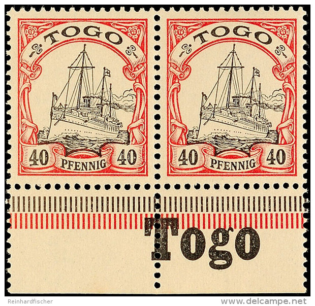 40 Pf. ** Unterrandpaar Mit Randinschrift "Togo", Katalog: 13 **40 Pf. ** Lower Margin Pair With Edge Lettering... - Togo