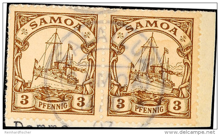 SALAILUA 14/10 07, Klar Und Zentrisch Auf Briefst&uuml;ck Paar 3 Pf. Kaiseryacht, Gepr. Bothe BPP, Katalog: 7(2)... - Samoa