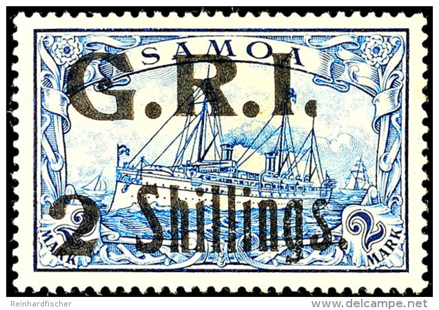 2 Shillings Auf 2 Mk Schw&auml;rzlichblau Mit Sehr Seltener Abart: "Punkt Hinten I Von G.R.I. Rechts... - Samoa