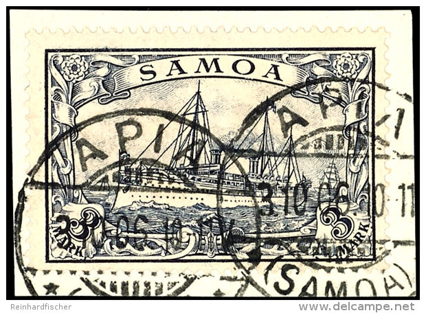 1900, 3 M. Tadellos Gest. APIA Auf Briefst&uuml;ck, Gepr. Steuer BPP, Mi. 170,--, Katalog: 18 O, BFst.1900, 3... - Samoa