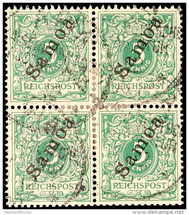 5 Pfg Krone/Adler Mit Schr&auml;gem Bdr.-Aufdruck "Samoa", Gestempelt Im Viererblock, Mi. 80.-+, Katalog: 2 O5... - Samoa