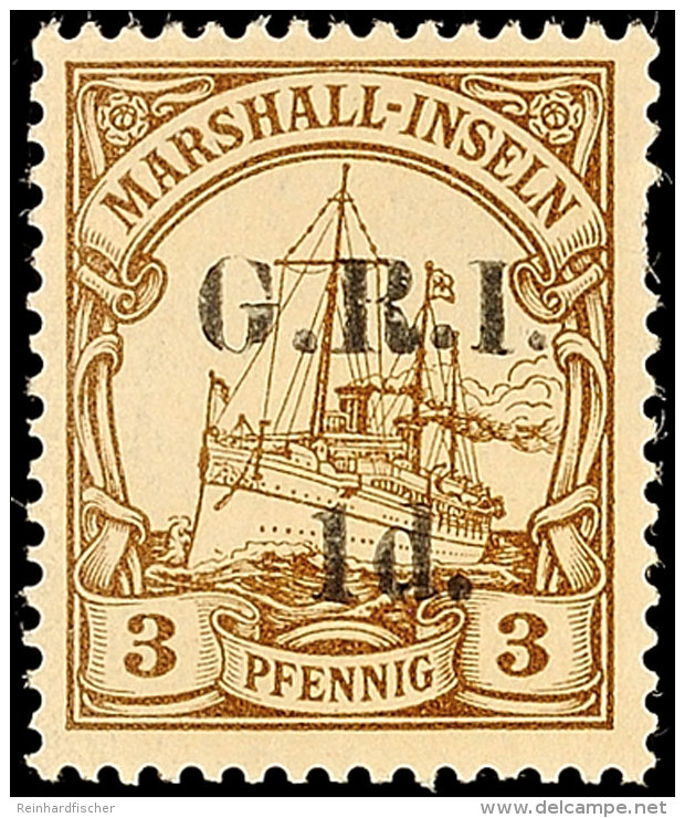 1 D Auf 3 Pf. Postfrisch, 2-3 Z&auml;hne Fehlen, Mi. 100.-, Katalog: 1I **1 D On 3 Pf. Mint Never Hinged, 2-3... - Islas Marshall