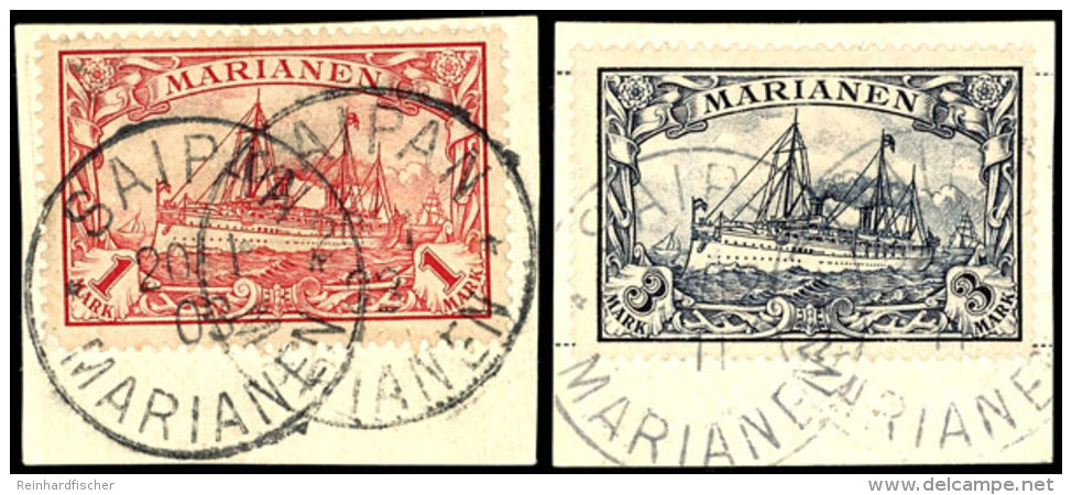 1901, 1 Und 3 M. Je Auf Briefst&uuml;ck Mit Stpl.  SAIPAN, Tadellos, Gepr. Bothe BPP, Mi. 245,--, Katalog: 16, 18... - Islas Maríanas