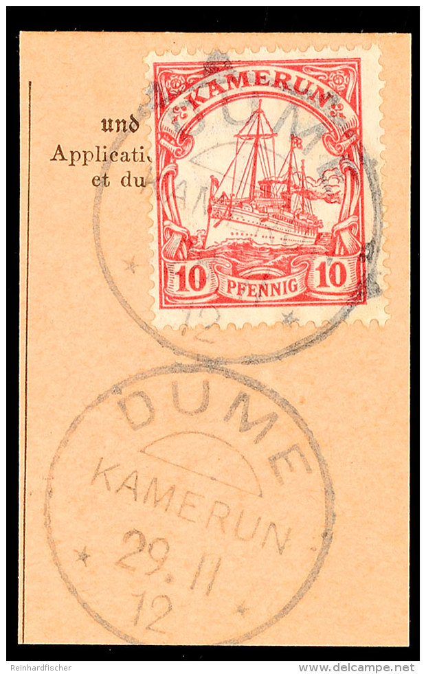 DUME 29.11 12, Klar Und Zentrisch Auf Postanweisungsausschnitt 10 Pf. Kaiseryacht, Katalog: 22 BSDUME 29. 11... - Camerún