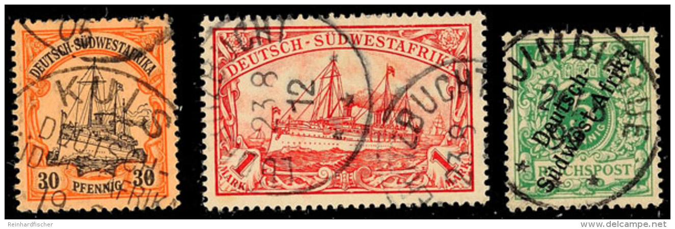 KUIS 19 ?, L&Uuml;DERITZBUCHT 23 8 12 Und OTJIMBINGUE 26/8 99, Je Klar Auf 30 Pf. Und 1 Mark Kaiseryacht Bzw. 5 Pf.... - África Del Sudoeste Alemana