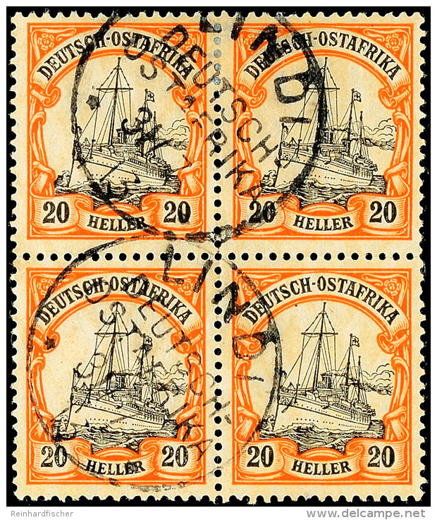 LINDI, 20 Heller Mit WZ Im Luxus-Viererblock Mit Stempel Vom 31.7.13, Katalog: 34 OLINDI, 20 Lighter With... - África Oriental Alemana