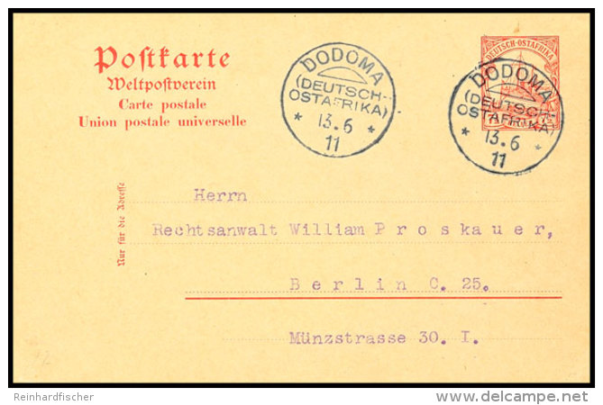 DODOMA 13.6 11, Ideal Klar Auf GA-Karte 7&frac12; Heller Schiffszeichnung Nach Berlin, Katalog: P19 GADODOMA... - África Oriental Alemana