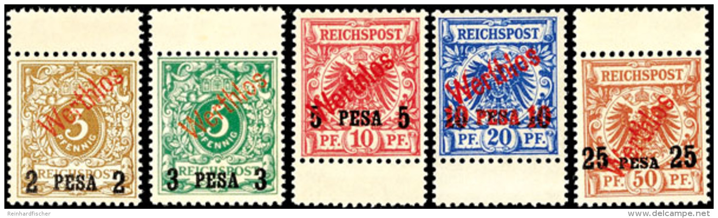 2 - 25 Pesa Aushilfsausgabe 1893, Komplette Serie Von 5 Werten (je Mit Anh&auml;ngendem Zwischensteg) Als So... - África Oriental Alemana