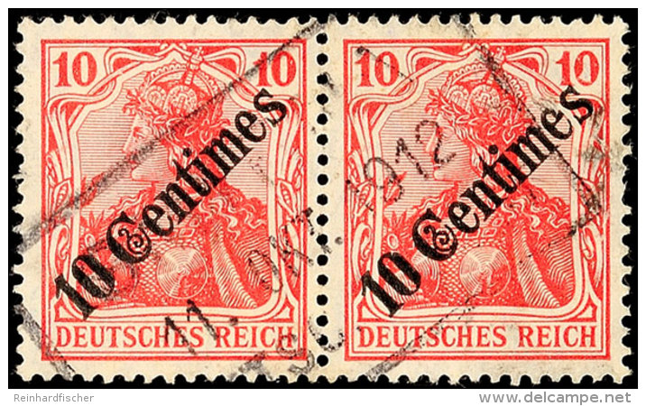 SMYRNA 11.OKT.1912, Arge Type 6 Ohne Sterne, Sog. Rosinenstempel Klar Auf Paar 10 C. Auf 10 Pf. Germania, Katalog:... - Turquia (oficinas)
