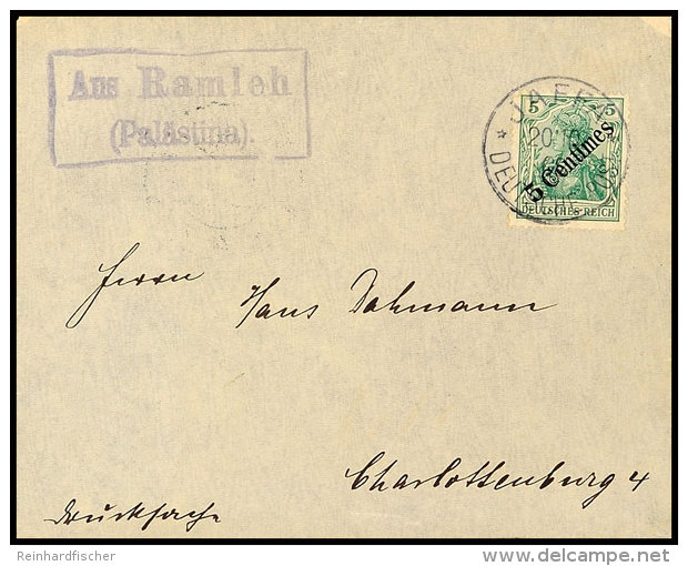 AUS RAMLEH (PAL&Auml;STINA), Violetter Ra2 Als Klarer Nebenstempel Auf Drucksache Mit 5 C. Diagonaler Aufdruck Von... - Turquia (oficinas)