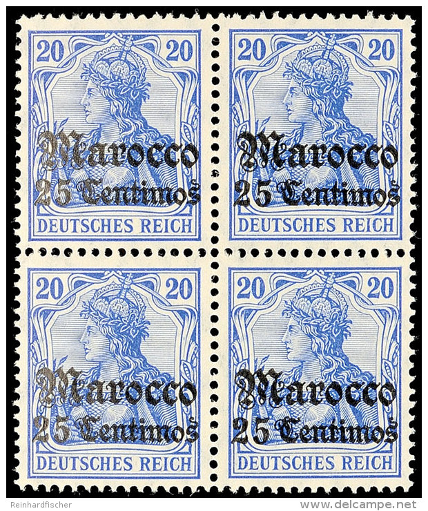 25 C Auf 20 Pf. Viererblock Tadellos Postfrisch, Mi. 240.-, Katalog: 37a(4) **25 C On 20 Pf. Block Of Four In... - Marruecos (oficinas)