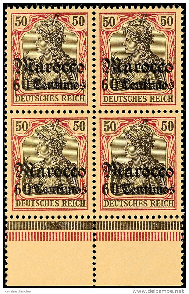 60 C Auf 50 Pf. Viererblock Tadellos Postfrisch, Mi. 280.-, Katalog: 28VBl. **60 C On 50 Pf. Block Of Four In... - Marruecos (oficinas)