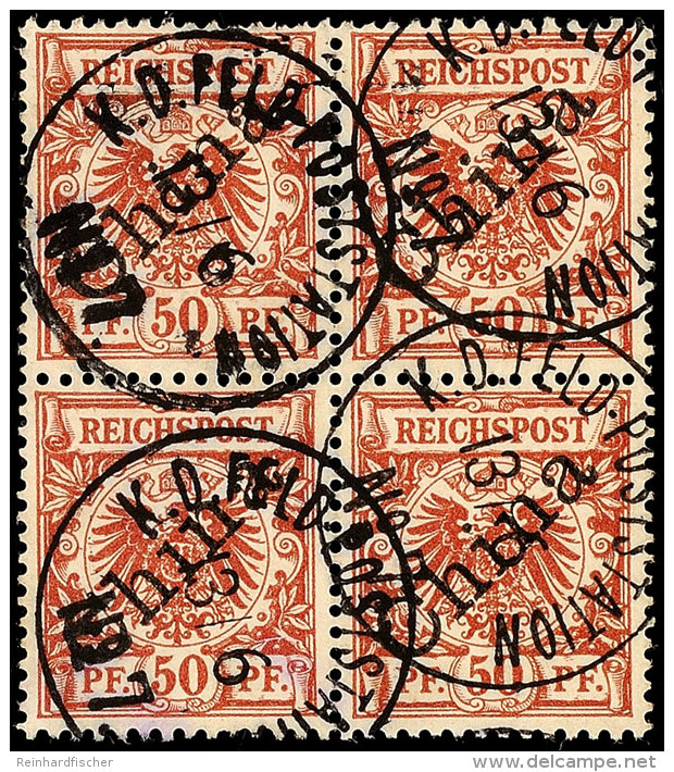 K.D.FELDPOSTSTATION No.7 13/6, Je Klar Und Zentrisch Auf 4er-Block 50 Pf. Krone/Adler Diagonaler Aufdruck (1 Marke... - China (oficinas)