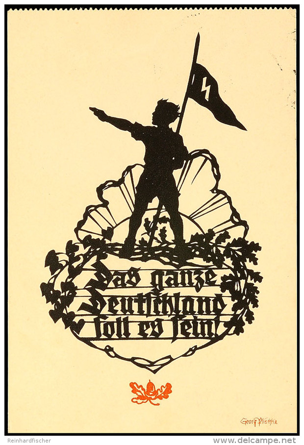 1935, Scherenschnitt-Motivkarte "Das Ganze Deutschland Soll Es Sein!" Mit Hitler-Jungen Mit Fahnenbanner,... - Otros & Sin Clasificación