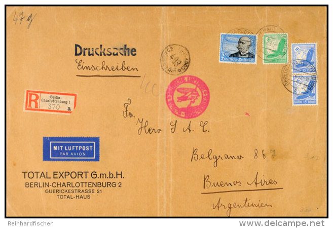 Deutsches Reich 1937, Luftpost-Einschreiben-Drucksache, Gro&szlig;formatiges, 47 G Schweres Kuvert Mit 3 RM... - Otros & Sin Clasificación