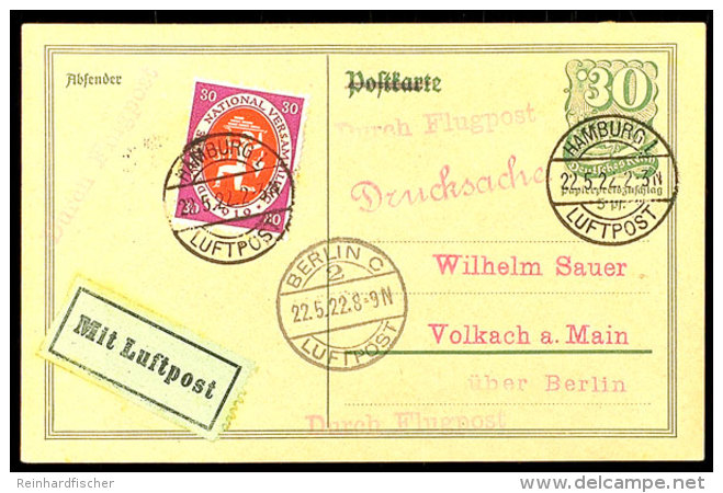 1922, HAMBURG LUFTPOST 22.5. Auf Luftpost-GSK Ohne Text Via Berlin Nach Volkach  BF1922, Hamburg Airmail 22. 5.... - Otros & Sin Clasificación