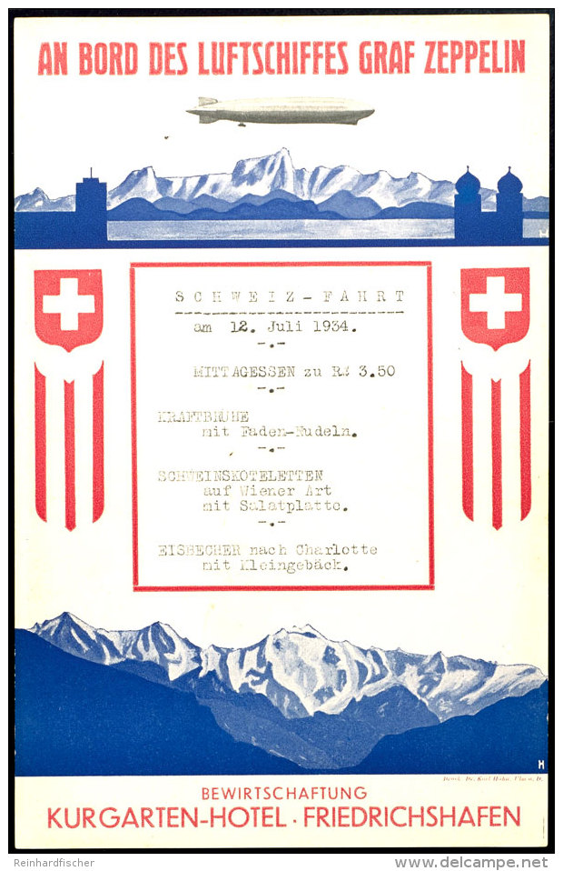 1934, Speisekarte Der Zweiten Schweiz-Fahrt In Perfekter Erhaltung  1934, Menu The Second Switzerland Drive In... - Otros & Sin Clasificación