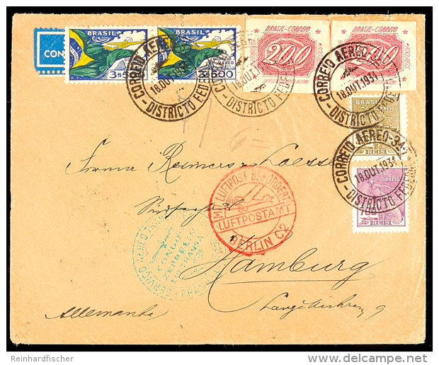 1934, 10. SAF, Brasilianische Post, Brief Nach Hamburg, Katalog: Si.281A BF1934, 10. SAF, Brazilian Post, Cover... - Otros & Sin Clasificación