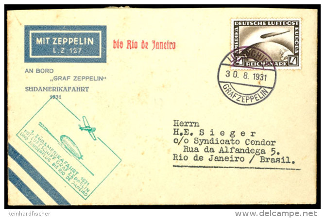 1931, 1.SAF, Brief Mit 4 RM Zeppelin (min. Alterungsspuren Ordnungshalber Erw&auml;hnt), Bordpost 30.8. Bis Rio De... - Otros & Sin Clasificación