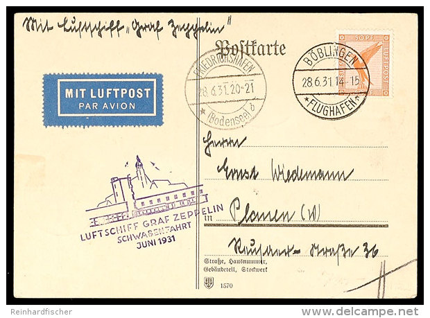 Schwabenfahrt 1931, Auflieferung B&ouml;blingen, Postkarte Mit Vorder- Und R&uuml;ckseitiger Frankatur Und Allen... - Otros & Sin Clasificación