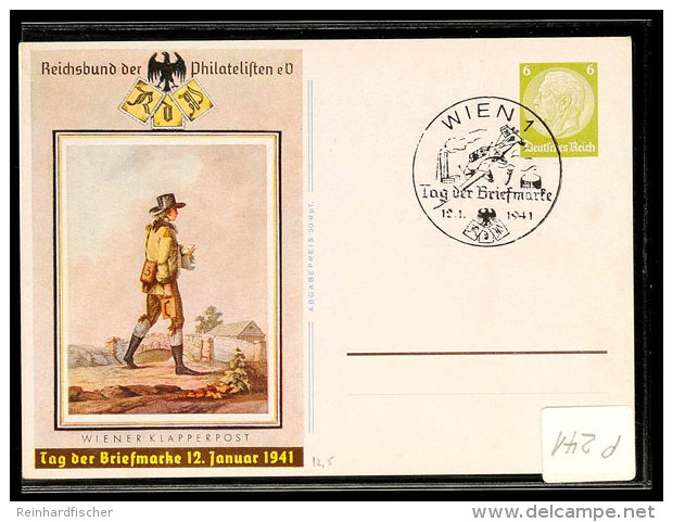 6 Pfg. Tag Der Briefmarke, Ganzsachenkarte Mit Ersttagssonderstempel "WIEN 12.1.1941", Unbeschriftet, Katalog: P241... - Otros & Sin Clasificación