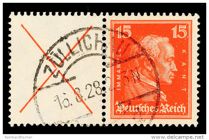 X+15 Pfg, Kant 1927, Gestempelt Z&Uuml;LLICHAU 16.8.28 (gefaltet), Mi. 300.-, Katalog: W23 OX 15 Pfg, Kant... - Otros & Sin Clasificación