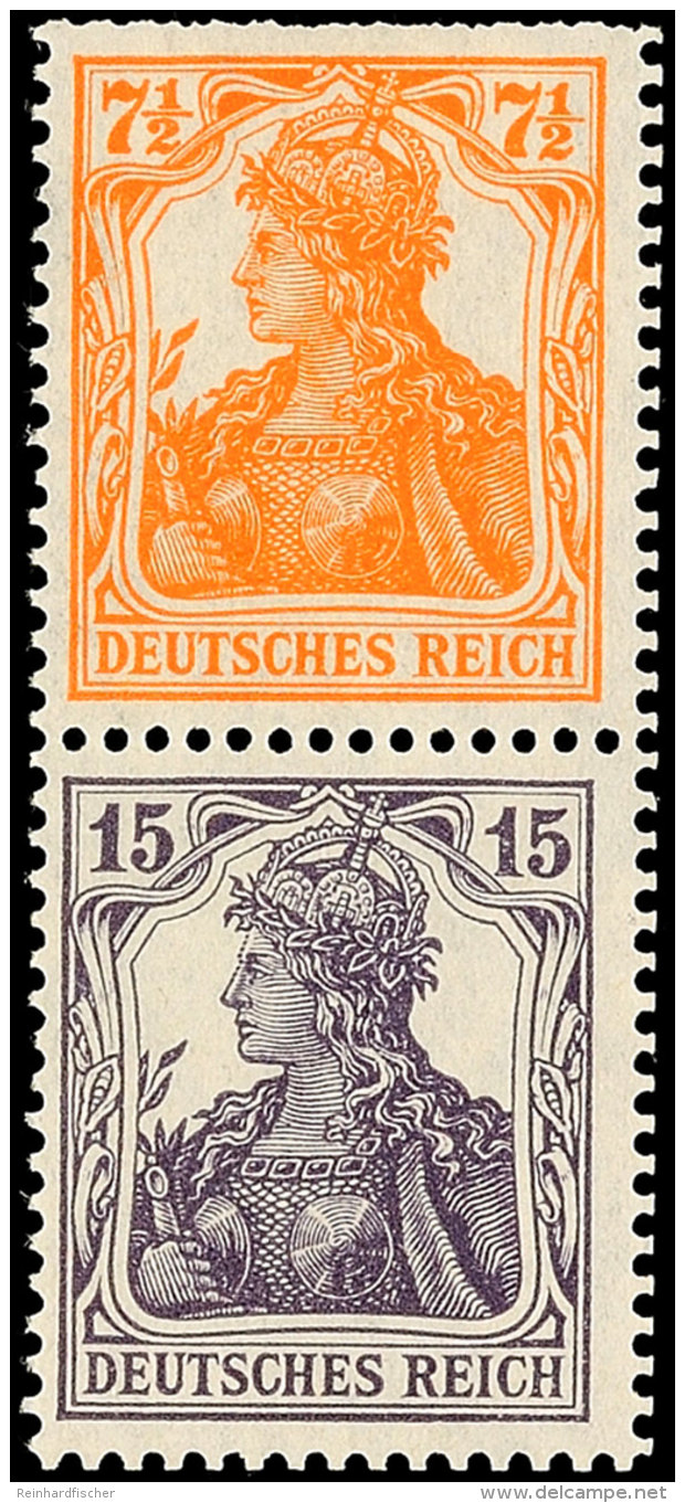 7 1/2 + 15 Pf. Germania, Senkrechter Zusammendruck Tadellos Ungebraucht, Mi. 100.-, Katalog: S8ba *7 + 15 Pf.... - Otros & Sin Clasificación