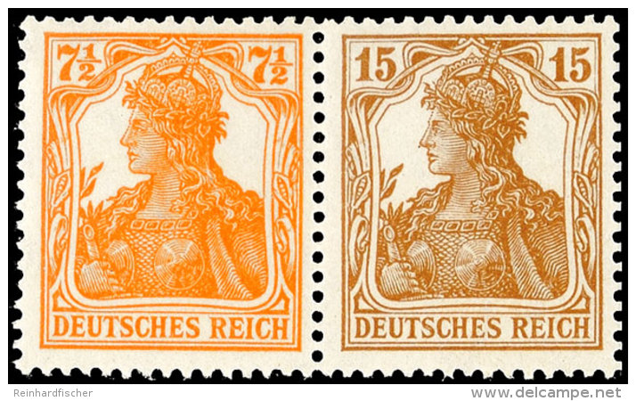 7 1/2 Pfg Germania Orange Und 15 Pfg Germania Gelbbraun Als Waagerechter Zusammendruck, Tadellos Ungebraucht,... - Otros & Sin Clasificación