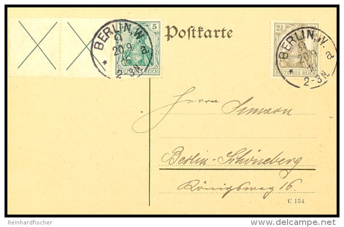 X+X+5 Pf. Germania (mittleres Andreaskreuz 1 Ecke Stumpf) Mit Zusatzfrankatur 2&frac12; Pf. Portorichtig Auf... - Otros & Sin Clasificación