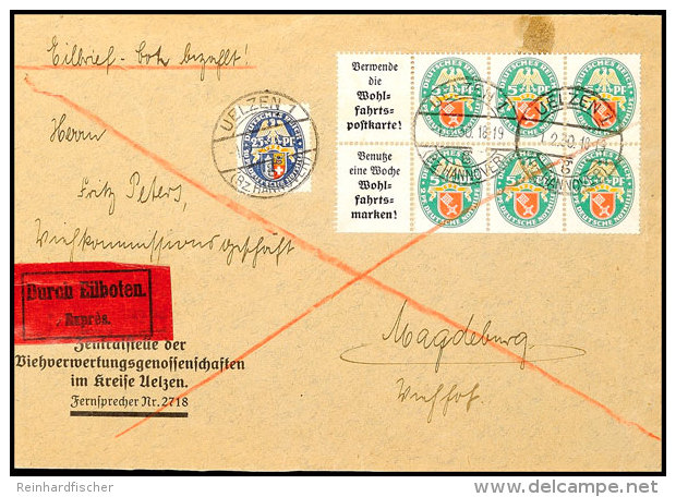 Nothilfe1929, A1+A2+5 Pf. Heftchenblatt Mit Zusatzfrankatur 25 Pf. (Nr. 433) Portorichtig Auf Eilbotenbrief... - Otros & Sin Clasificación