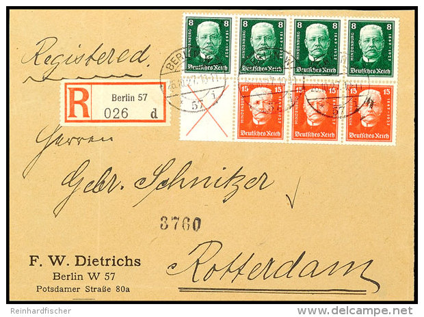 Hindenburgspende 1927, Heftchenblatt (ohne Rand) Auf Auslands-R-Brief-Vorderseite (gefaltet) Von BERLIN 26.10.27... - Otros & Sin Clasificación