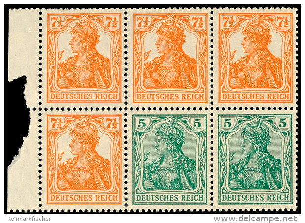 Germania 1918/19, 7&frac12; Rotorange +5 Pf., Heftchenblatt, Postfrisch (Rand Besch&auml;digt), Mi. F&uuml;r Die... - Otros & Sin Clasificación