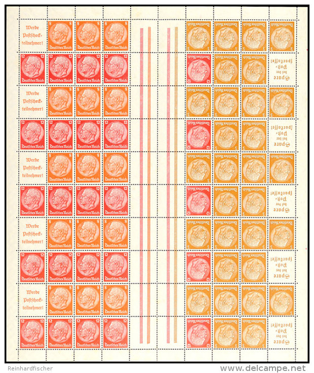 Hindenburg 1939, 3+8+12 Pfg Markenheftchenbogen Komplett Postfrisch, Senkrecht Mittig Gefaltet Mit Leichter... - Otros & Sin Clasificación