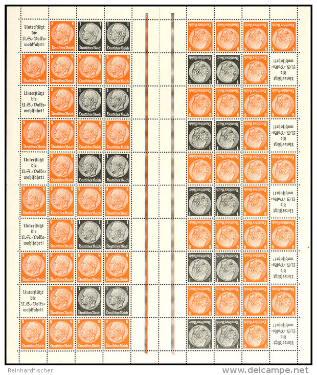 Hindenburg 1936/37, A8+8+1 Pf., Markenheftchenbogen Komplett Postfrisch, Falzreste In Eckr&auml;ndern, Waager. Und... - Otros & Sin Clasificación