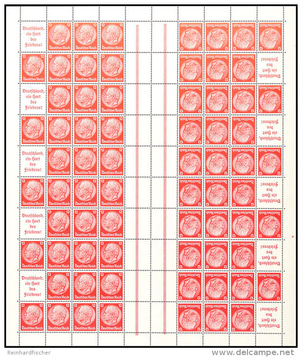 Hindenburg 1936/37, A10+12 Pf., Markenheftchenbogen Komplett Postfrisch In Einwandfreier Erhaltung, Mi. 700,-,... - Otros & Sin Clasificación