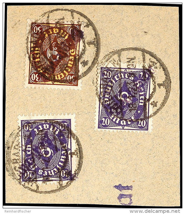 30 Mark Posthorn Plattendruck Mit Handstempel-Aufdruck "Regierung", Type II In Violettschwarz Und 2x Mi.-Nr. 12 IIa... - Otros & Sin Clasificación