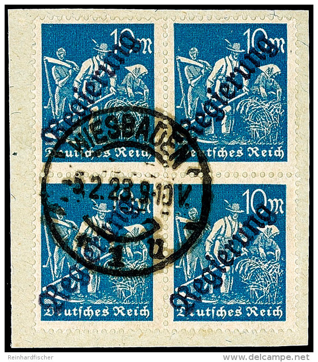 10 Mark Schnitter Mit Violettschwarzem "Regierung"-Aufdruck In Type II Im Viererblock Auf Kabinett-Briefst&uuml;ck,... - Otros & Sin Clasificación