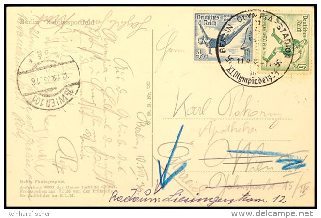 4 U. 6 Pfg. Olympiade Mit Sonderstempel "BERLIN OLYMPIA-STADION 11.8.36" Auf Ansichtskarte "Berlin Reichssportfeld"... - Other & Unclassified