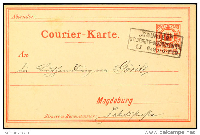 MAGDEBURG COURIER, GS-Postkarte 2 1/2 Pfg Orangerot (seltene Erstauflage), Bedarfsgebraucht Mit Ra3 "COURIER... - Otros & Sin Clasificación