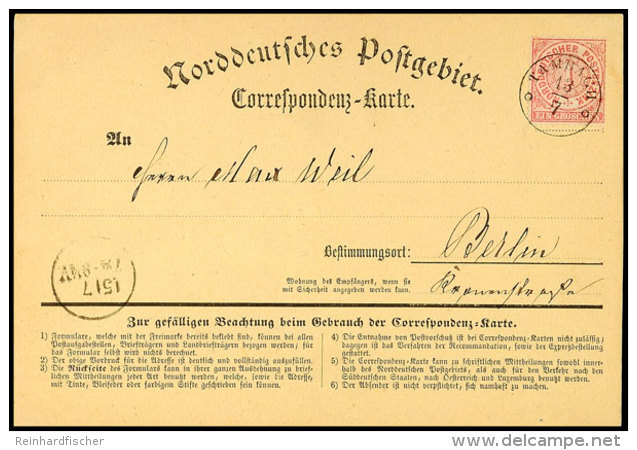 1 Gr. Karmin Als Einzelfrankatur Auf Korrespondenzkarte (ungefaltet Jedoch Kl. Eckb&uuml;ge) Mit Thurn &amp; Taxis... - Otros & Sin Clasificación