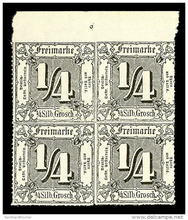 1/4 Gr. Schwarz Mit Farblosem Durchstich, Postfrischer Kabinett-Viererblock Mit Oberrand, Unsigniert, Mi. 80.- ... - Otros & Sin Clasificación